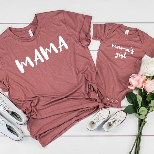 Mama and mama's girl mommy and baby girl matching shirts in color mauve